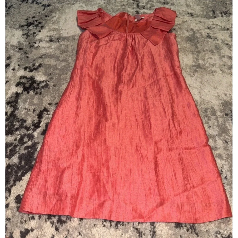 J Crew Womens Coral Pink Ruffle Sleeveless Dress Sz 0 Linen Blend